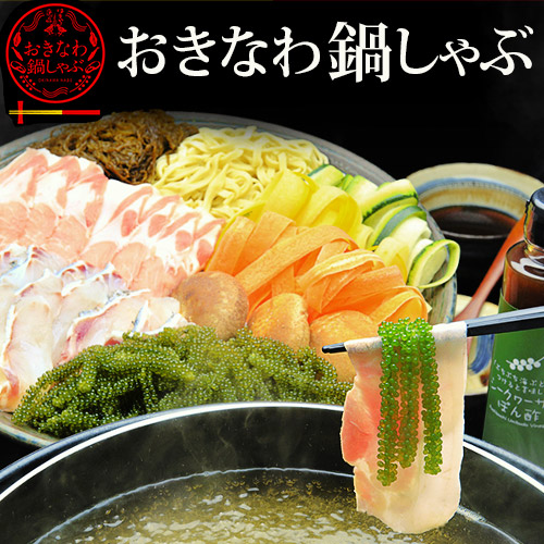【沖縄応援】海ぶどうとあぐー豚の「おきなわ鍋しゃぶ」7品（ミーバイ、もずく、沖縄そば、他）3～4人前 ※冷凍 送料無料