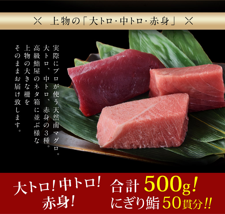 楽天市場 マグロ 鮪 まぐろ 天然南マグロ インドマグロ 大トロ 中トロ 赤身 合計500g 鮨屋が使う上物をお届け 送料無料 冷凍 同梱不可 豊洲からの直送便