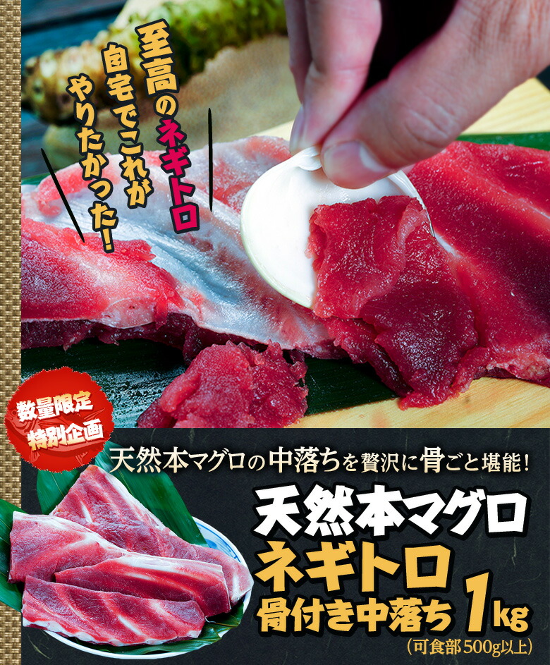 楽天市場 クロマグロ くろまぐろ 鮪 天然本マグロ ネギトロ 骨付き中落ち 1キロ 可食部500g以上 送料無料 冷凍 産地直送 豊洲からの直送便