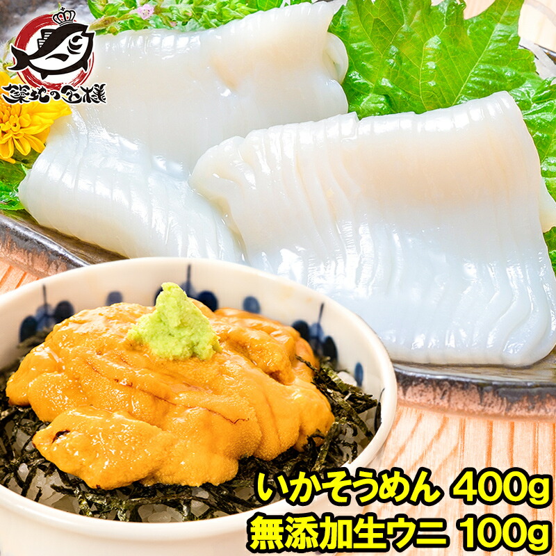 送料無料 いかうにセット いかそうめん イカソーメン 400g うに 冷凍生うに 無添加 100g 最高級Aグレード うに丼約2杯分 ウニ丼 刺身 うにいか ウニイカ いか刺身 うに軍艦  海鮮丼 手巻き寿司 寿司ねた 豊洲市場 ギフト