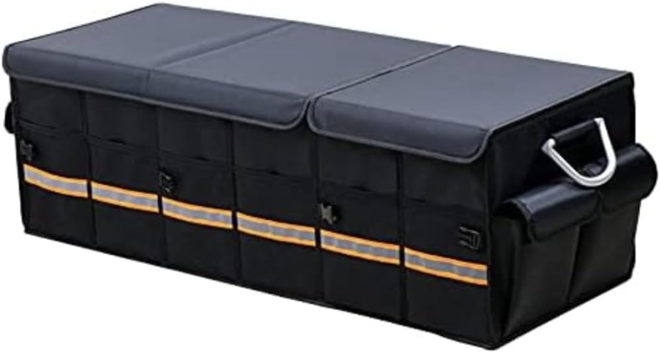 車用収納ボックス トランクボックス トランク ラゲッジルーム収納 大容量シートバックポケット 後部座席収納 防水 滑り止め バック 蓋付き、厚めのハンドル、丈夫で耐久性があります (特大サイズ ブラック)|月影屋