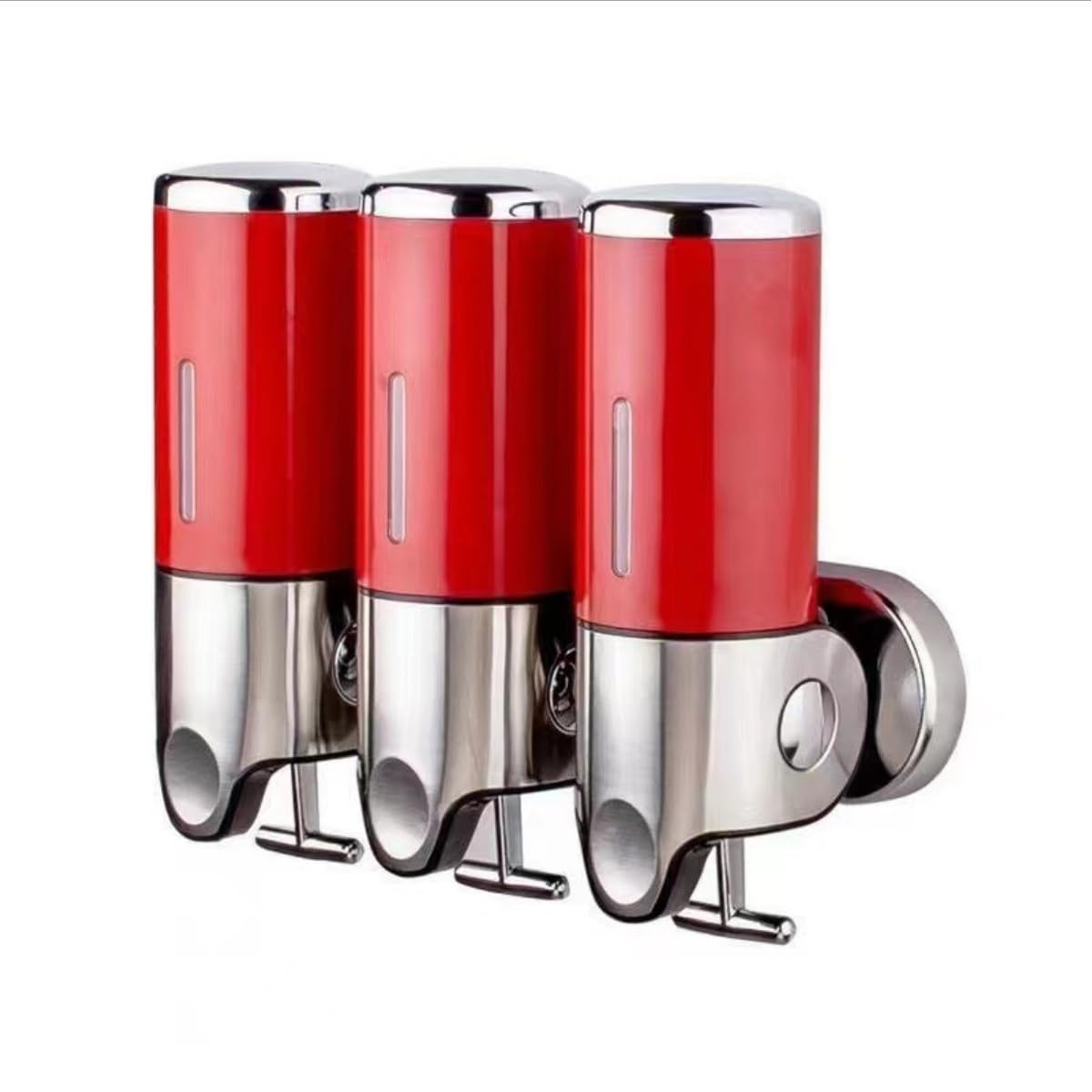 ソープディスペンサー マグネット 壁掛け 3連 シャンプーボトル 1500ml 押し出し式 大容量 浴室 バスルーム 洗面所 キッチン 洗剤 詰め替え容器 整理整頓 省スペース インテリア 高級感 ラグジュアリー スタイリッシュ レッド｜月影屋