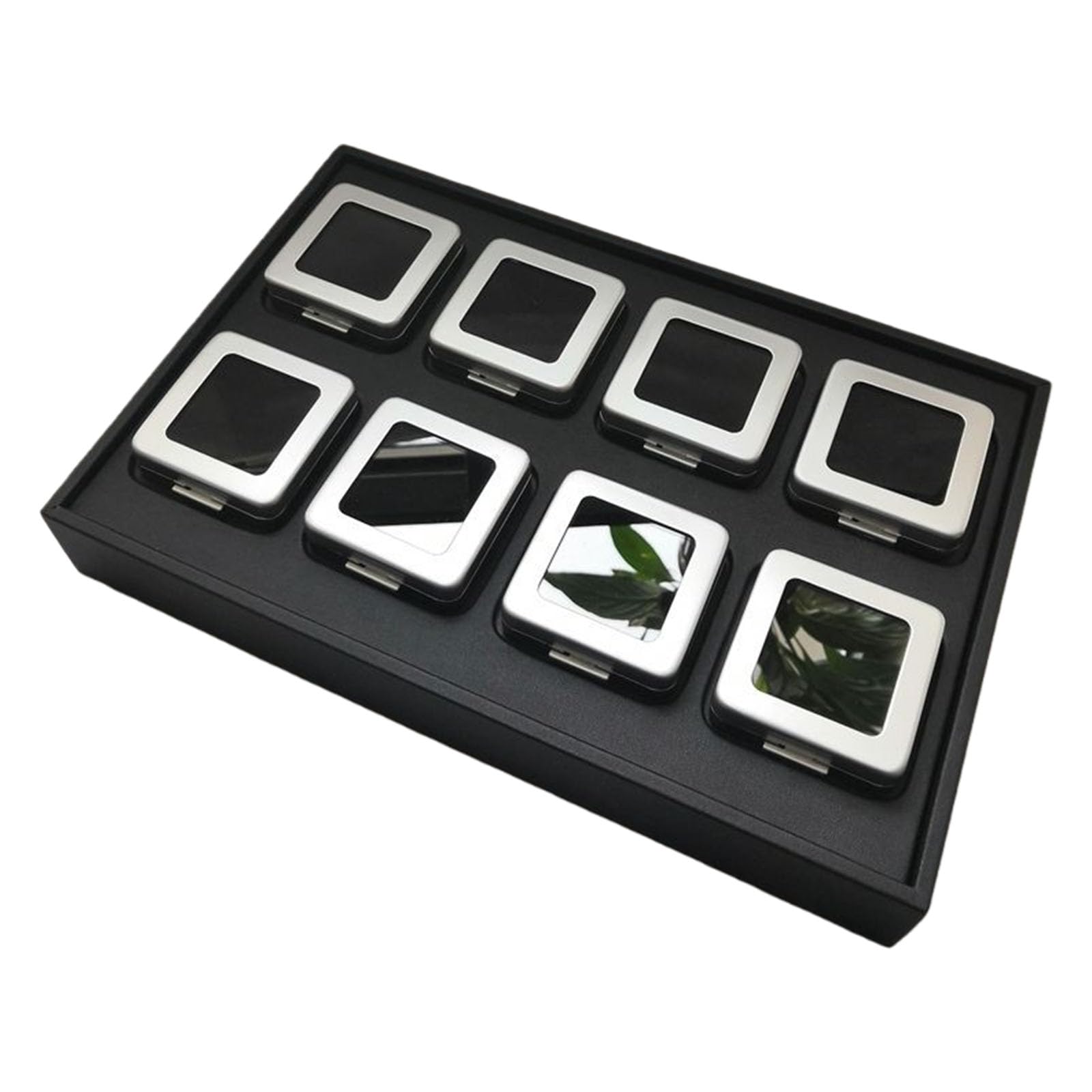 ルースストーンケース 8個セット ディスプレイトレイ付き ジュエリーボックス 宝石箱 展示用 収納ケース コレクションボックス ガラス蓋付き メタルケース|月影屋
