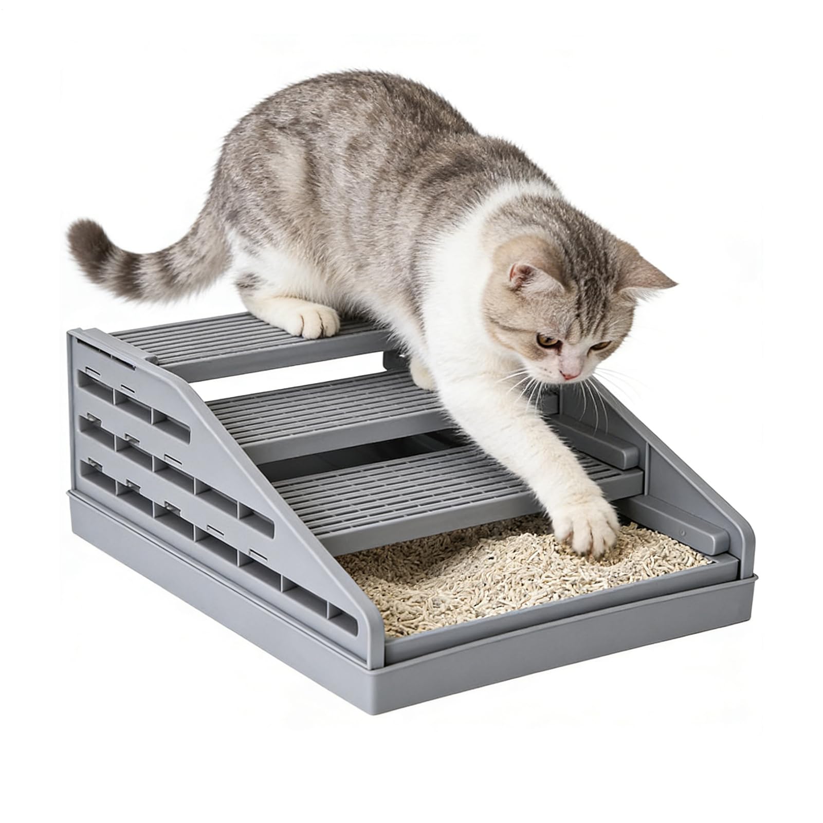 猫砂引っ敷き 猫 室内用便器 足取り 砂取り引っ敷き 飛び散り押しとどめる 上滑り打ち切り 可塑性物質製 足取り台 上がり段 掃き出す飾り気の無い もの堅い 愛玩動物備品 猫用 猫砂飛散押しとどめる御盆 今めかしい