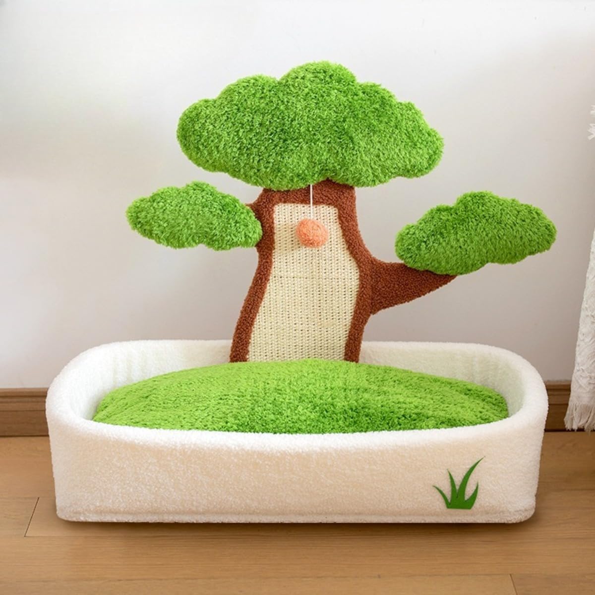 松の盆栽猫小屋、暖かい猫用ベッド、四季通用、耐摩耗性、取り外し可能、洗える、盆栽 猫 ベッド、猫用爪とぎボード、オールインワン、犬小屋、冬用、 ペット用品 (木製脚なし,51*41*60)|月影屋