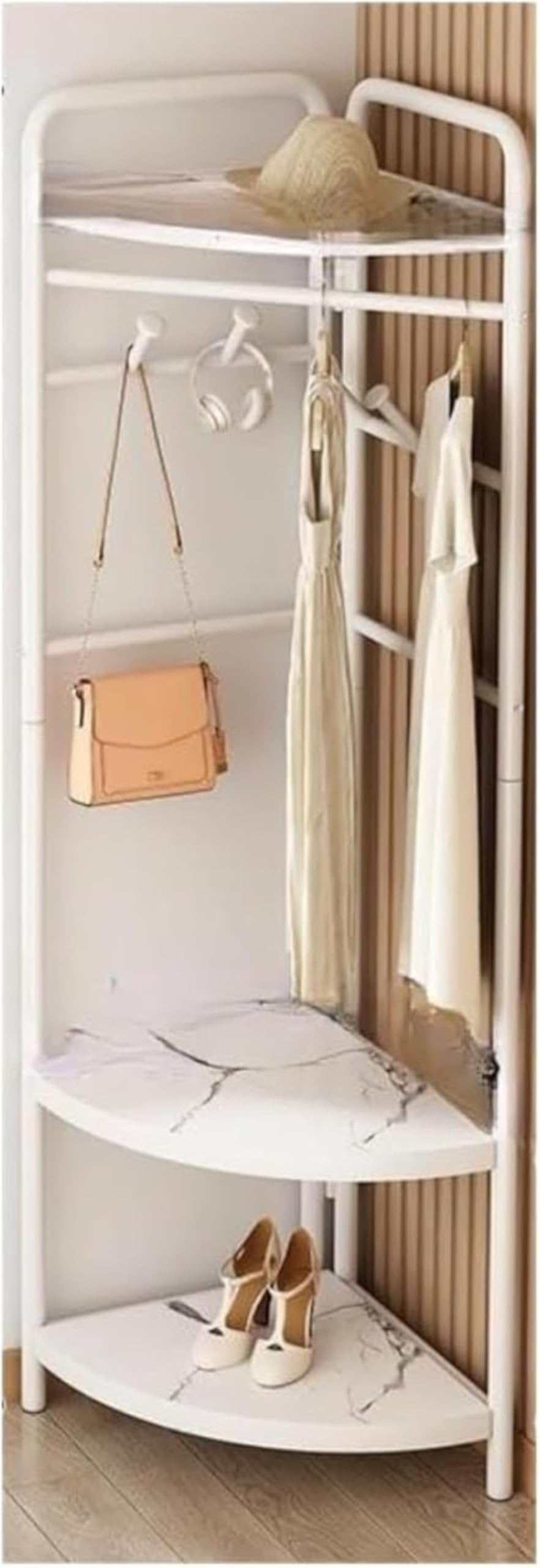 コーナーハンガーラック 37&times;37&times;174 ステンレス 高耐荷重 キャスター付 組立簡単 (-82,ホワイト)｜月影屋