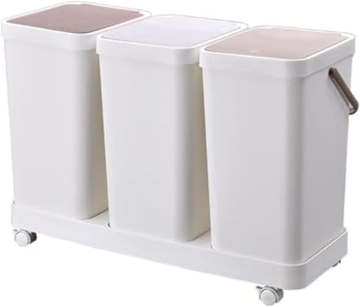 分別ゴミ箱 3分別 54大容量 ふた付き スリム縦型 キャスター付き 防臭密閉 プラスチック キッチン家庭用 ホワイト (54,ホワイト)｜月影屋