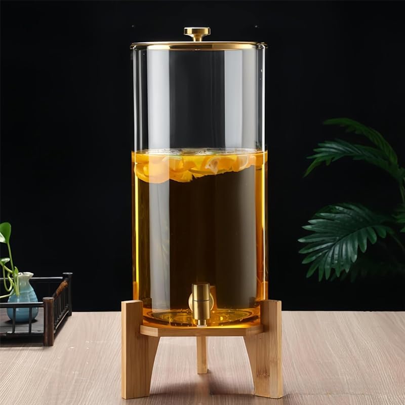冷水ケトル 耐高温ガラス飲料バレル ドリンクサーバー ドリンクディスペンサー ジュースサーバー ガラス 冷水筒 大容量 蛇口付き 竹ベース付き お手入れ簡単 プラムワインジュースビールフルーツジャ貯蔵容器 家庭用 商業用 目詰まり防止 使いやすい (20*40 10)|月影屋