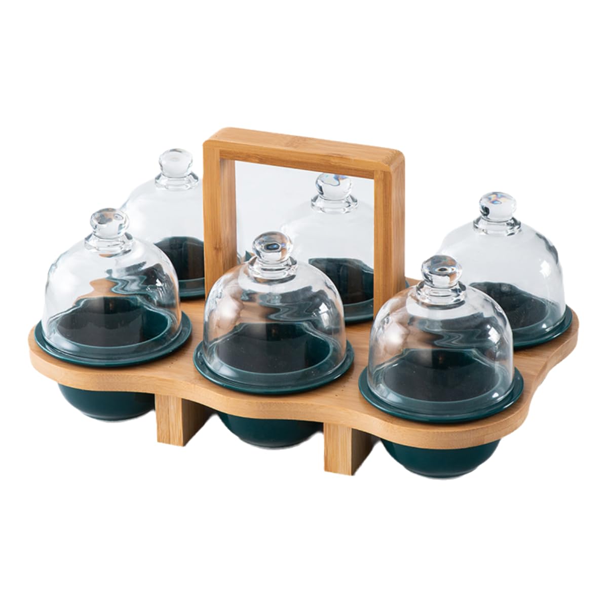 プリンサラダアイスクリーム 陶器 蓋付き パン 誕生日パーティー食器 プリンサラダアイスク リーム デザート カップ プレート付き 竹ボウルスタンド (6個り,緑) []｜月影屋