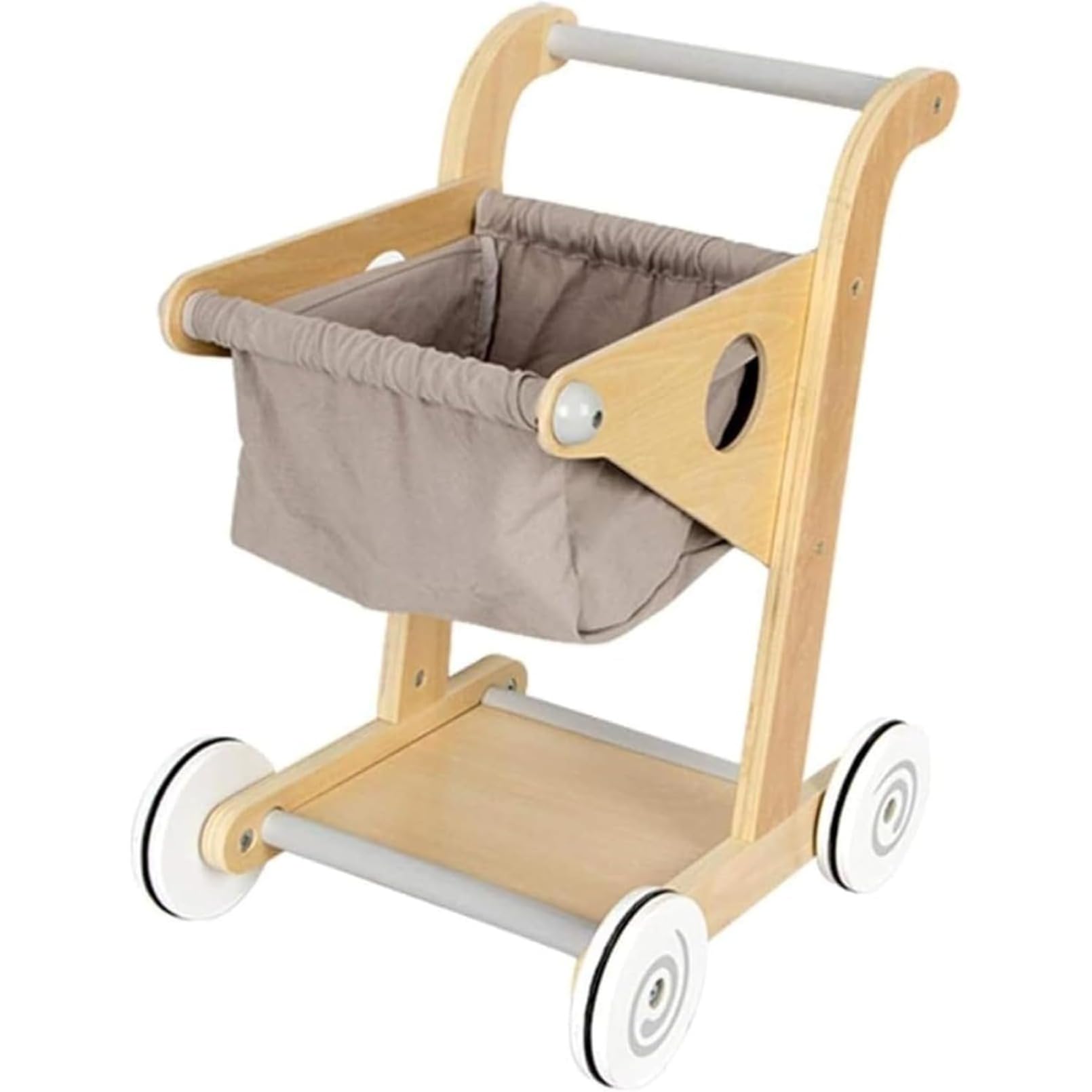 ショッピングカート 子供用 はじめての手押し車 赤ちゃん 木製 4輪キャスター お買い物カート おもちゃ ベビーウォーカー 幼児 ままごと ごっこ遊び プレゼント (グレー)|月影屋