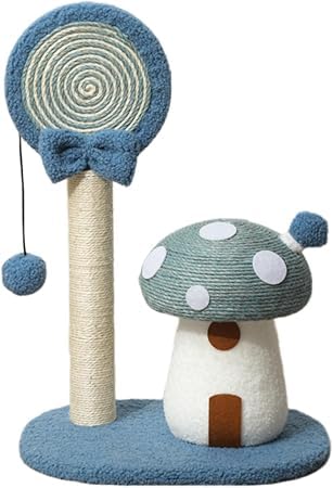 猫の爪とぎポスト キャットツリー 猫の爪とぎボード サイザル麻製 ロリポップマッシュルームハウス 垂直ポスト 厚いベース転倒防止 小型猫向けクライミングフレーム 猫のおもちゃ グリーン (,ブルー)｜月影屋