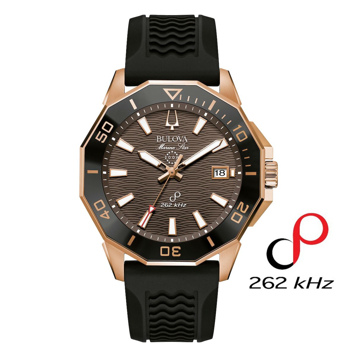 正規品 マリンスター シリーズ 98B421 ブローバ BULOVA クオーツ 月差±5秒 20気圧防水 ローズゴールド色ケース シリコンラバーバンド ラッピングサービス|ツキウ時計店