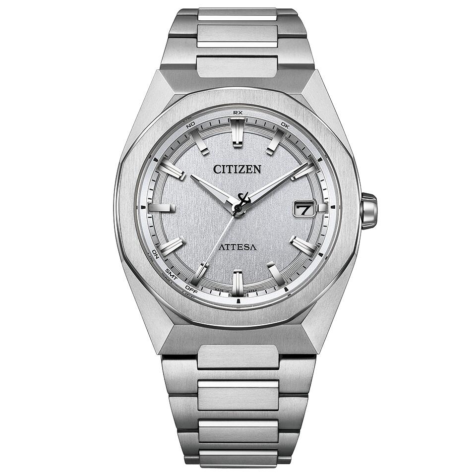 国内正規品　CITIZEN　シチズン　アテッサ　ACT Line　CB3040-56H　エコドライブ　ソーラー　電波時計　チタン　シルバー色文字盤　オクタゴン　八角形ベゼル　最長5年保証　送料無料　バンド調整サービス　ラッピングサービス