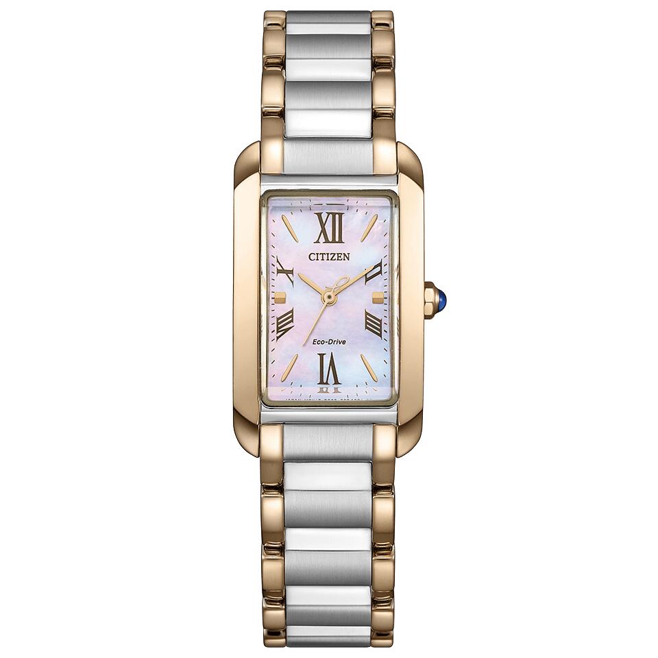 国内正規品　シチズン　citizen　L エル　SQUARE Collection　EW5624-54Y　エコドライブ　ソーラー　ピンク白蝶貝文字板　ローマ数字　長角ケース　ウォームゴールド色&times;シルバー色　最長5年保証　バンド調整サービス　ラッピング無料　送料無料｜ツキウ時計店 37,180円