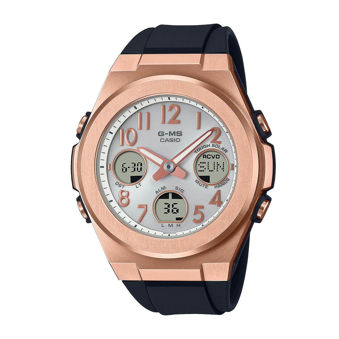 国内正規品　G-ms MSG-W610Ｇ-1AJF BABY-G ベビージー　カシオ　CASIO　電波時計　タフソーラー　アナデジ　ブラックウレタンバンド　アラビア数字　ピンクゴールド色ケース　ラッピングサービス｜ツキウ時計店 20,275円