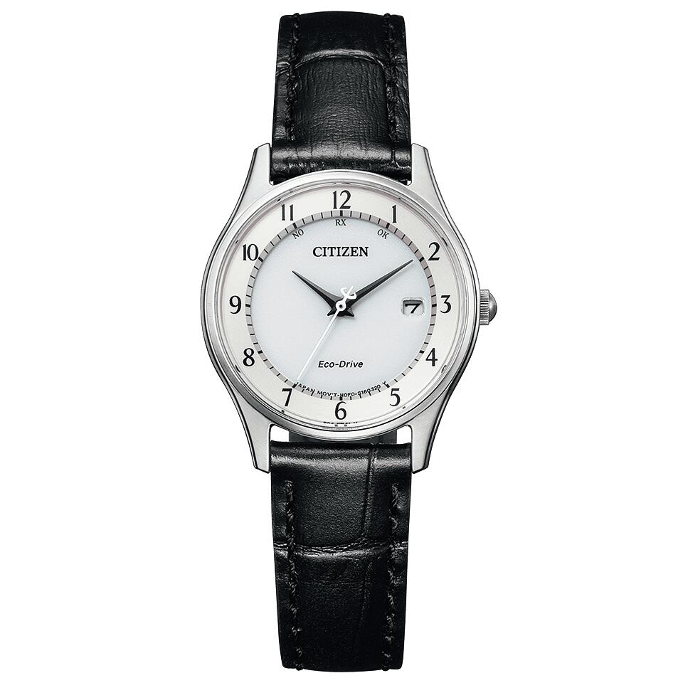 国内正規品　CITIZEN　シチズンコレクション レディース　電波時計 ES0000-10A　アラビア全数字　白文字盤　ホワイト　エコドライブ　ソーラー 黒牛革バンド　最長5年保証　送料無料　ラッピングサービス
