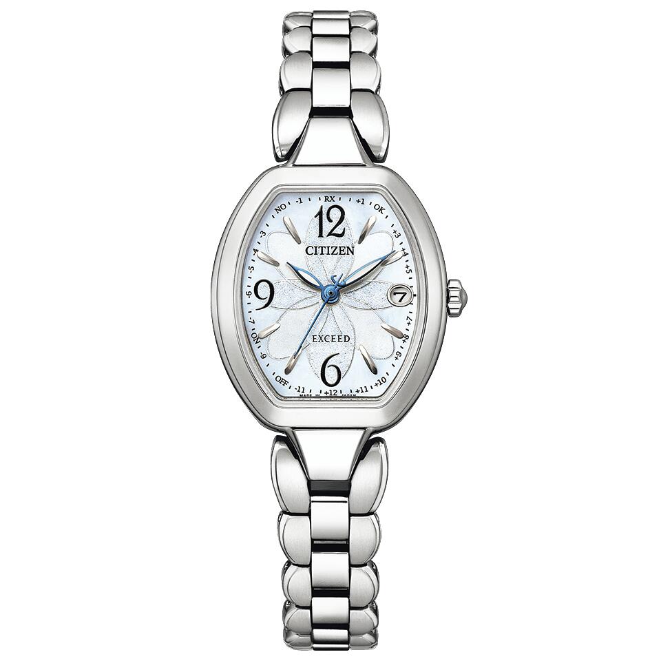 国内置き目品 シチズン CITIZEN エクシード EXCEED レディース ES9480-56W  電磁波時辰儀 エコ運転 ソーラー トノー型 白蝶貝文字記号板 チタン 最長5年引き受ける ダンス楽隊合わせるお持て成し ラッピング無料