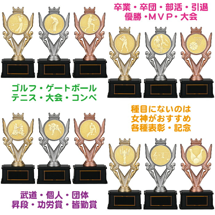 トロフィーブロンズゴルフ名入れトロフィー野球トロフィーサッカートロフィーバスケバレーテニス音楽種目例
