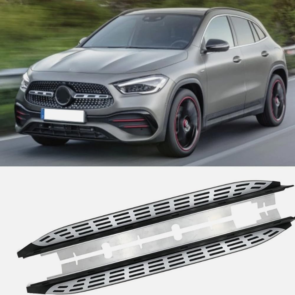 Benz GLA H247 2020-2024 サイドステップコンプリートキット車用ナーフバー アップグレード ブラック&シルバーパネル 滑り止め粒子付き 2個 (専用車両のみ)｜Tsumugi