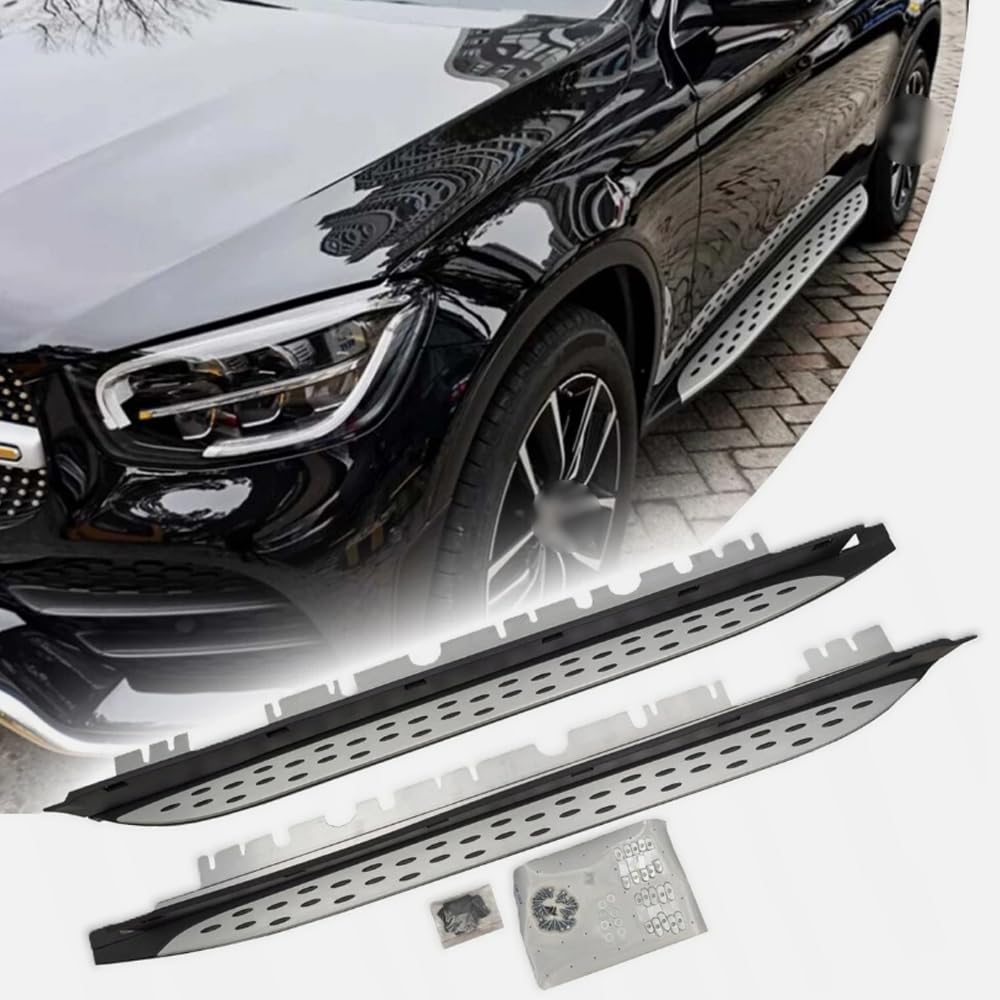 Benz GLB 2020-2025 サイドステップ用ランニングボード コンプリートキット カーナーフバー アップグレード ブラック&シルバーパネル 滑り止め粒子付き (専用車両のみ)｜Tsumugi