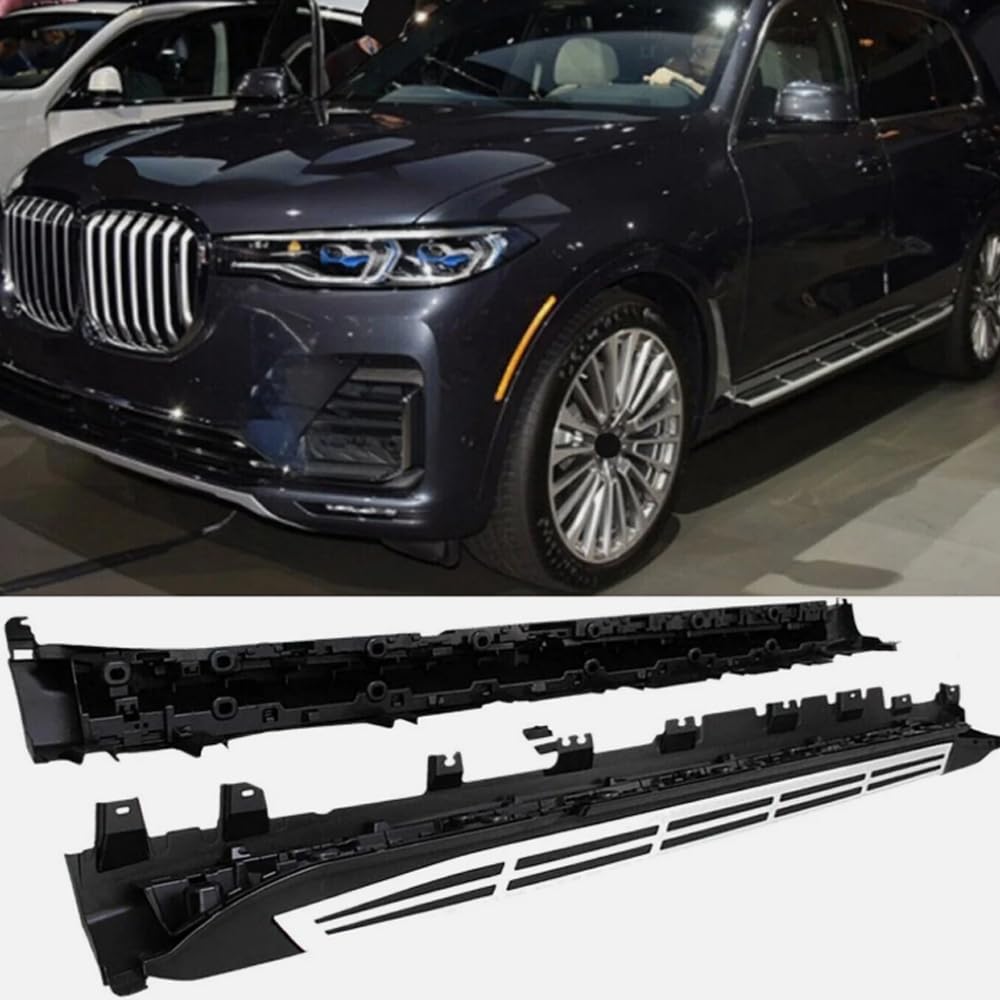 BMW X7 G07 2019-2025 サイドステップコンプリートキット車用ナーフバー アップグレードブラックパネル 滑り止め粒子付き ブラック&シルバー 2個 (専用車両のみ)｜Tsumugi