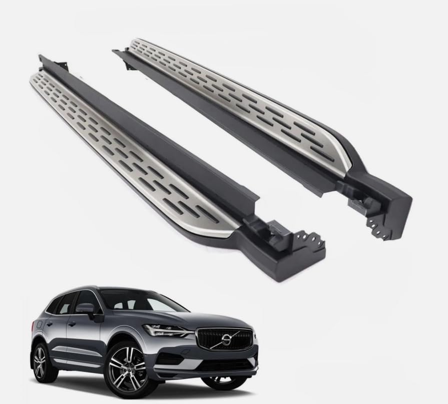 ボルボ XC60 2018-2024 サイドステップコンプリートキット車用ナーフバー アップグレードブラックパネル 滑り止め粒子付き ブラック&シルバー 2個 (専用車両のみ)｜Tsumugi