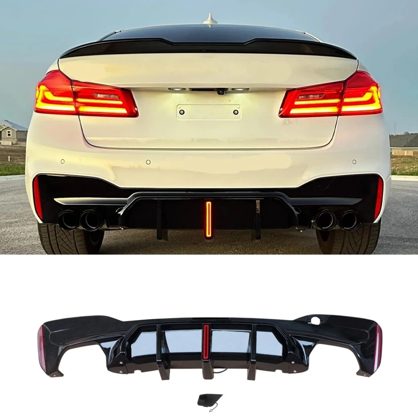 G30 リアディフューザー 2017-2023 BMW 5シリーズ M5 CS W/LED G30 G31 G38 530i 540i 550i リアバンパーガード リアリップ グロスブラック ABS製 改装パーツ リアパンバーディフューザー ガーニッシュ カーアクセサリー
