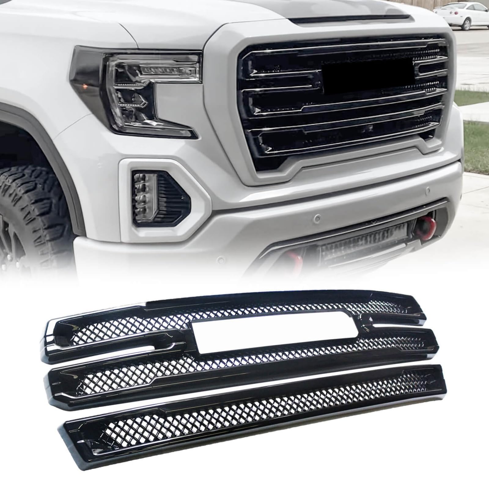 GMC SIERRA 1500 SLT AT4 2019-2022 専用 フロントグリル 塗装済み カーボン調 ドレスアップカバー アッパーグリル バンパー カーアクセサリー 外装パーツ|Tsumugi
