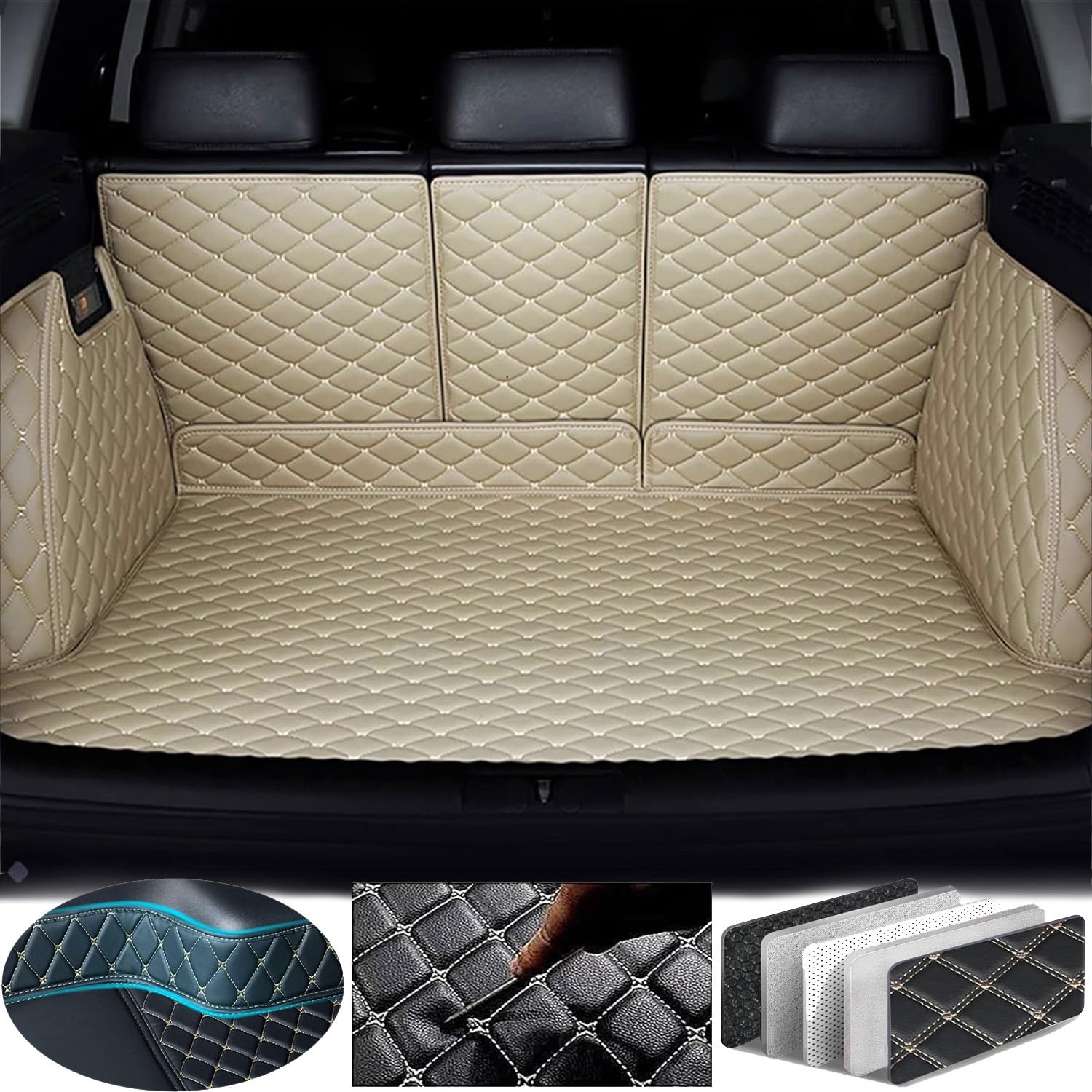 車のトランクマット に適用アウディQ5 FY 2017.10~現行 3Dフルカバーカーゴマット 車種専用設計カーゴマット XPEレザー荷台マット 耐汚れ 滑り防止 傷防止 ラゲージトレイ 保護パーツ 水洗い可能 取付簡単 (Color : ベージュ)