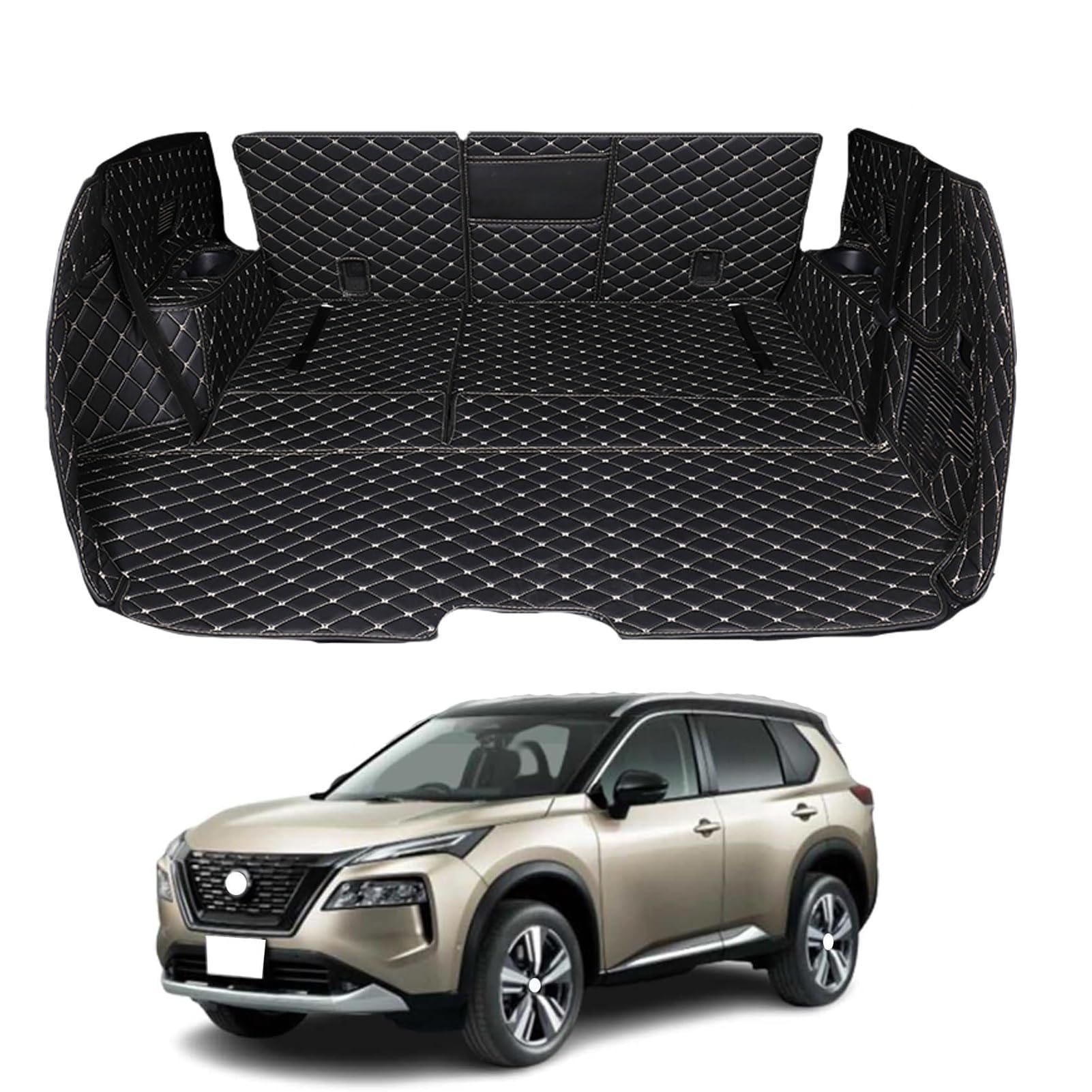 カスタム に適用 日産ニッサン エクストレイル T33 2022年7月～現行 車のトランクマット 3Dカーゴマット テールゲートマット リアキャビンマット XPE 防水仕様 耐汚れ 抗菌性 耐磨耗性 カスタムマット 保護パーツ (Color : 黒ベージュ)