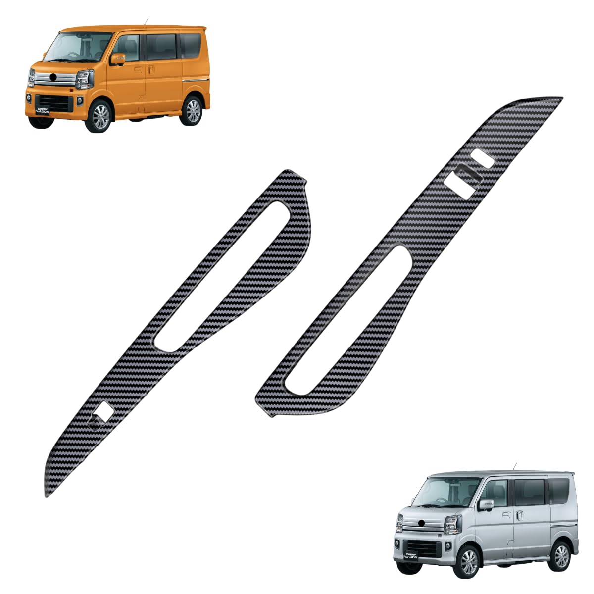 「エブリイワゴン EVERY WAGON 2019年10月MC後ー」 内装パーツ 前側 パワーウインドウボタンパネル ドアスイッチカバー ガラスリフトカバー ガーニッシドレスアップ カスタム ABS製 スズキ対応品 (カーボン調)