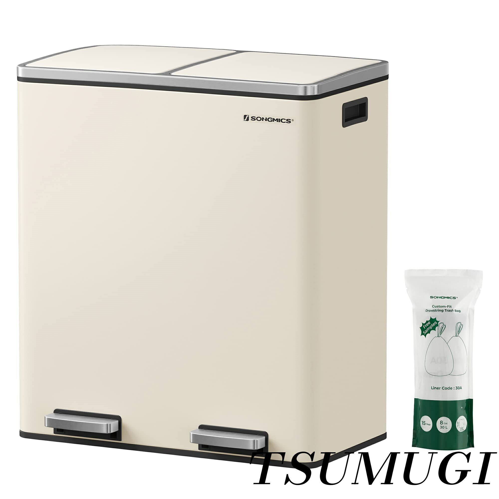 【まとめ買いで最大500円OFFクーポン!】【送料無料】ゴミ箱 分別 2連 ふた付き 2x30L大容量 ペダル式 ポリ袋おまけ 防臭 横型 キッチン おしゃれ スリムLTB060A01