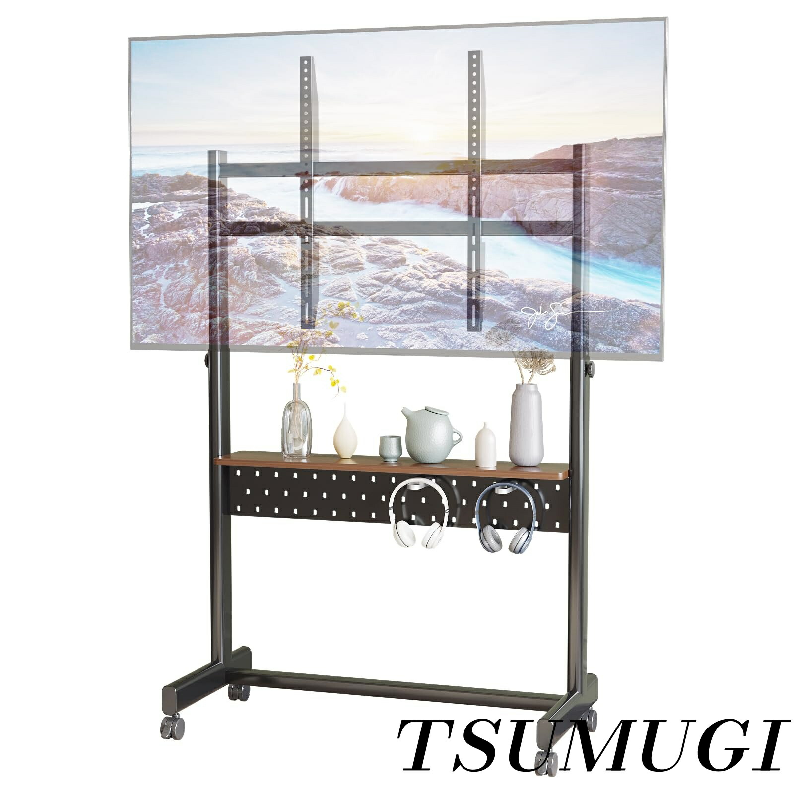 【まとめ買いで最高限度500円OFF引き換え証!】【貨物輸送無料】テレビ受像機照明ランプ キャスター付き添い人 テレビ受像機台 昇降式 55～100in相応う 大型テレビ受像機照明ランプ ご機嫌手合い 管する照明ランプ 耐荷重100kg 民族大移動式 高さ自然調整 見せびらかす照明ランプ 吊りひも納める 棚板付き添い人 有孔ゲーム盤付き添い人 家用 御役目用 テレビ台・ローボード-収納家具-インテリア・寝具・収納