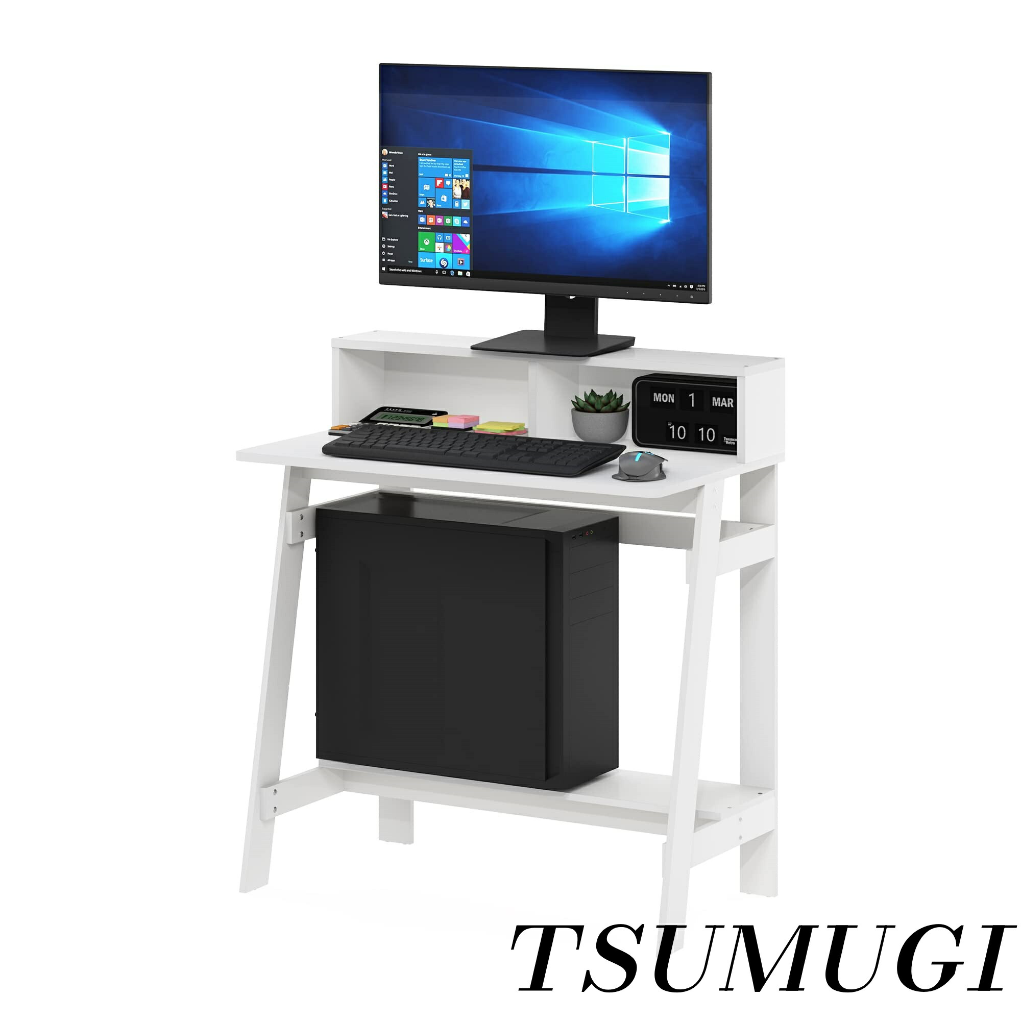 【まとめ買いで最大500円OFFクーポン!】【送料無料】パソコンデスク・コンピュータデスク・学習机 A字型フレーム 置き棚付き Simplisticシリーズ カラー:ホワイト 14054WH