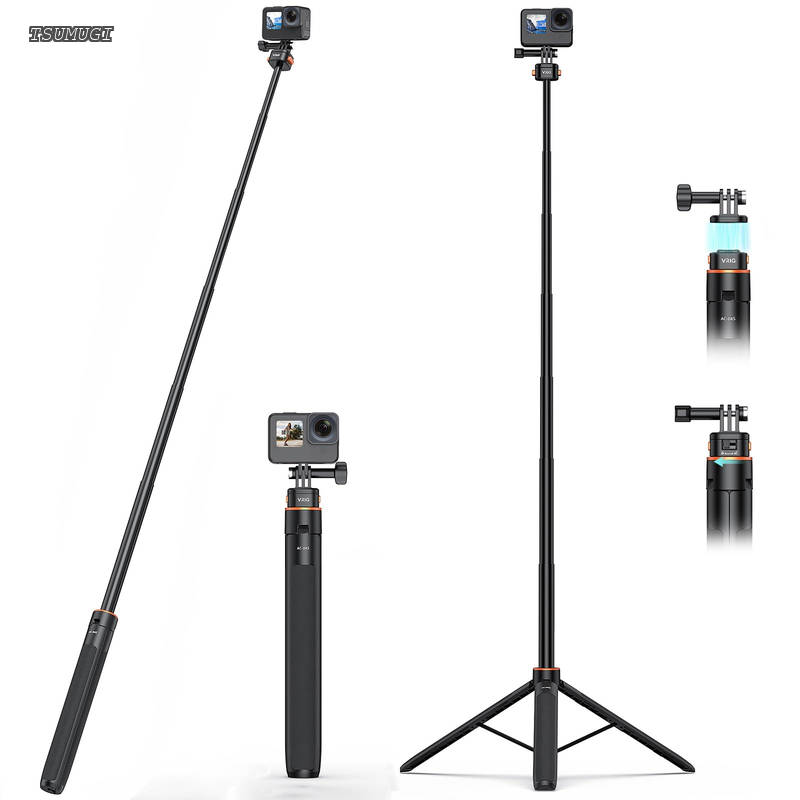 【貨物輸送無料】63in 自撮り棒三脚 Go pro用 AC-04S 伸縮式写真器三脚 磁石式クイックリリースマウントアダプター付き添い人 Go pro Hero 13 12 1110 9、DJI OSMO Action 5Pro 3 2、AKASO、SJCAM用