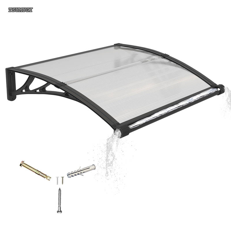 【送料無料】屋根 後付け ひさし 雨よけ 後付け PCポリカーボネート オーニング 屋外 庇 日除け 透明 屋根カバー ABSブラケット 玄関・窓・テラス用 (80x100cm)|つむぎハウス