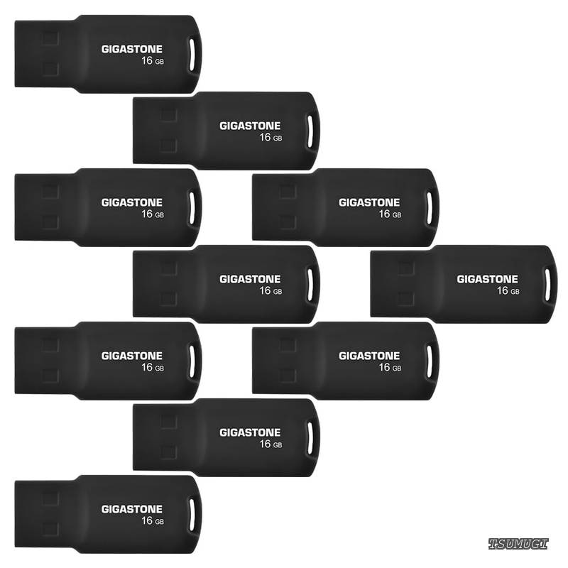 【送料無料】16GB 学生に優しい Flash USB メモリ (10個セット) V70 USB 2.0 高速転送 軽量 キーチェーン穴付き スライド式キャップレス データ保存 バックアップ PC/Mac/テレビ/車載対応 - ブラック|つむぎハウス