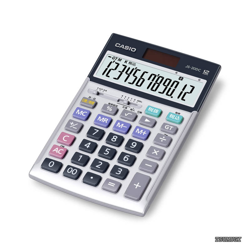 【送料無料】本格実務電卓 12桁 日数&時間計算 ジャストタイプ シルバー JS-20DC-N グリーン購入法適合 エコマーク認定|つむぎハウス