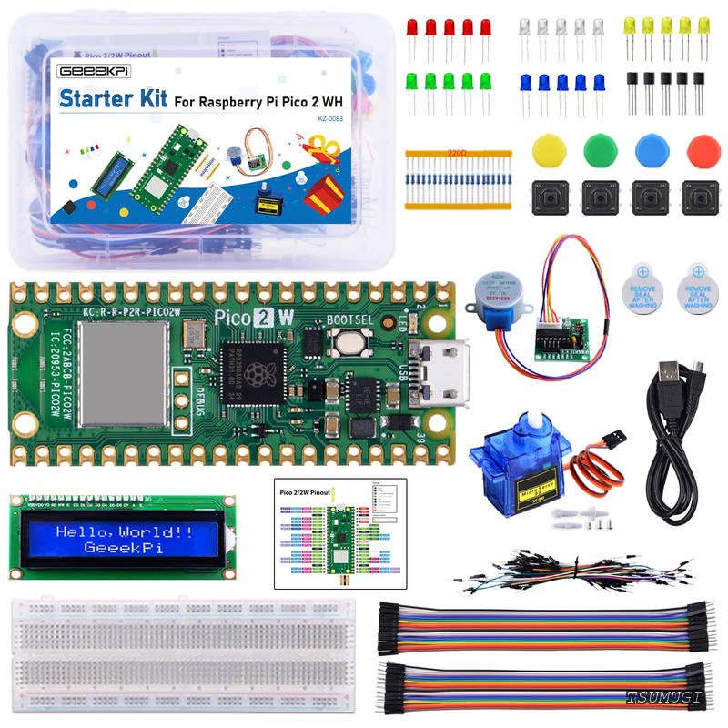 【貨物輸送無料】クランク一揃いの道具 Raspberry Pi Pico 2 W (属する)、デュアル Arm Cortex-M33 およびデュアル Hazard3 リスク-V マイクロ制御装置、事細やかにな指導、159 個の品目、9 つの事業計画、Python C 吊りひも付き添い人