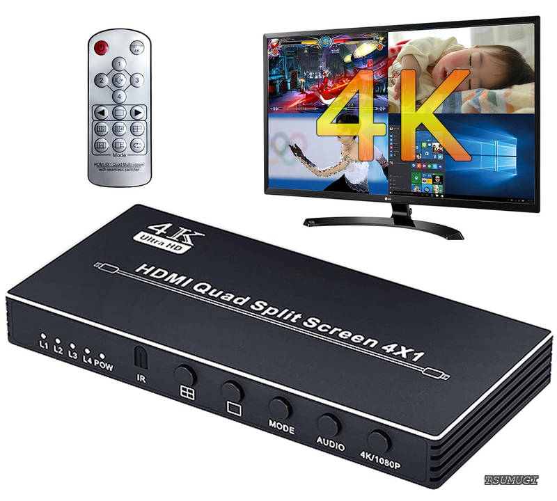 【送料無料】HDMI マルチビューワー 4入力1出力 4分割表示 PBP/PIP機能 アルミ製 シームレス切り替え スイッチャー 会議/分析/ゲーム/監視に適用 リモコン付き EHD-906N｜つむぎハウス 9,263円