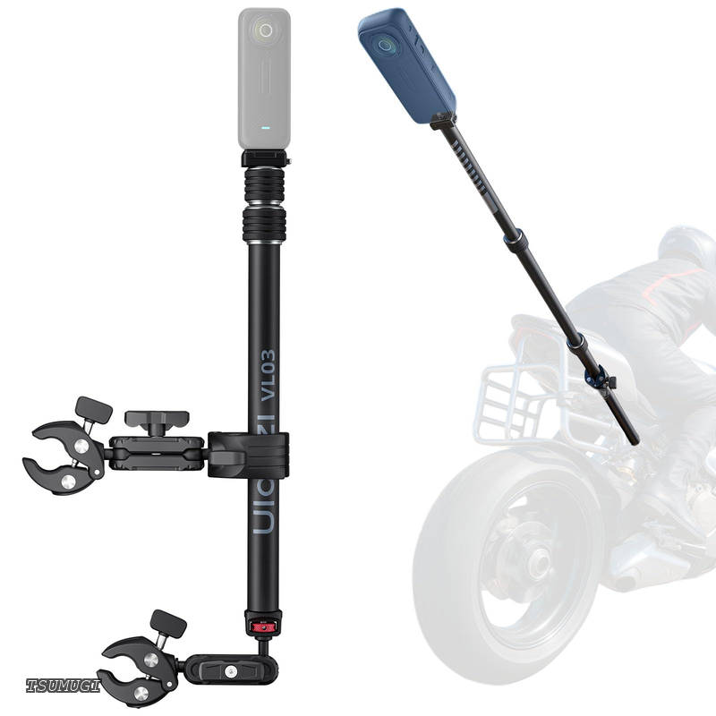 【送料無料】VL03 オートバイ バイク ハンドルバー ダブルクランプマウント 自転車自撮り棒 インビジブルセルフィースティック スーパークランプ 3段伸縮100cm 360&deg;回転 1/4ネジ アルミ製 insta360 X5用/X4/XONE用 Hero 13用/12/11/10/用 Action 5 Pro用 Action 6用OSMO 360｜つむぎハウス