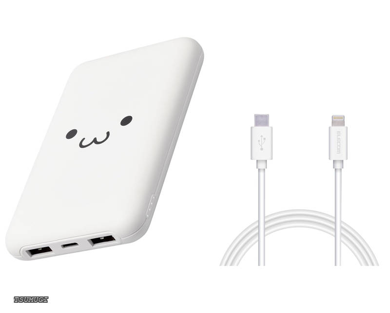 【貨物輸送無料】移動性蓄電池 大収容能力 10000mAh USB PD相応う 20W Type-C×1 USB-A×2 有線テレビ別売り しろお父ちゃん EC-C11WF + TypeC to Lightning 雷光 有線テレビ iPhone 1.0m 白いこと MPA-FCL10WH
