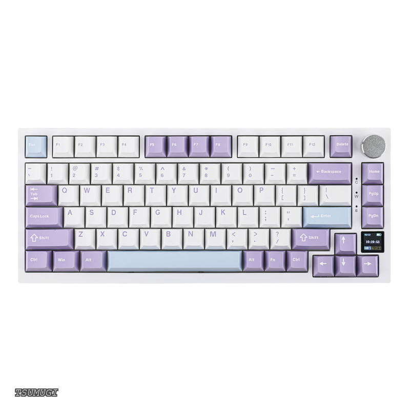 【送料無料】Ajazz AK820 Pro ゲーミングキーボード 75% ガスケット搭載 メカニカルキーボード TFTスクリーン 3モード(Bluetooth 5.1/2.4Gワイヤレス&Type-C有線) 消音フォーム搭載 (White Purple - OEM Profile Ajazz Gift Switch)｜つむぎハウス