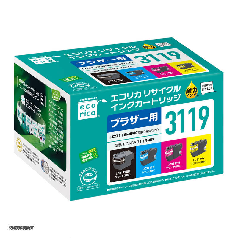 【送料無料】ブラザー LC3119-4PK対応リサイクルインク 大容量 4色パック MFC-J5630CDW MFC-J6580CDW MFC-J6583CDW MFC-J6980CDW MFC-J6983CDW 残量表示対応 封筒パッケージ【Amazon.co.jp限定】｜つむぎハウス