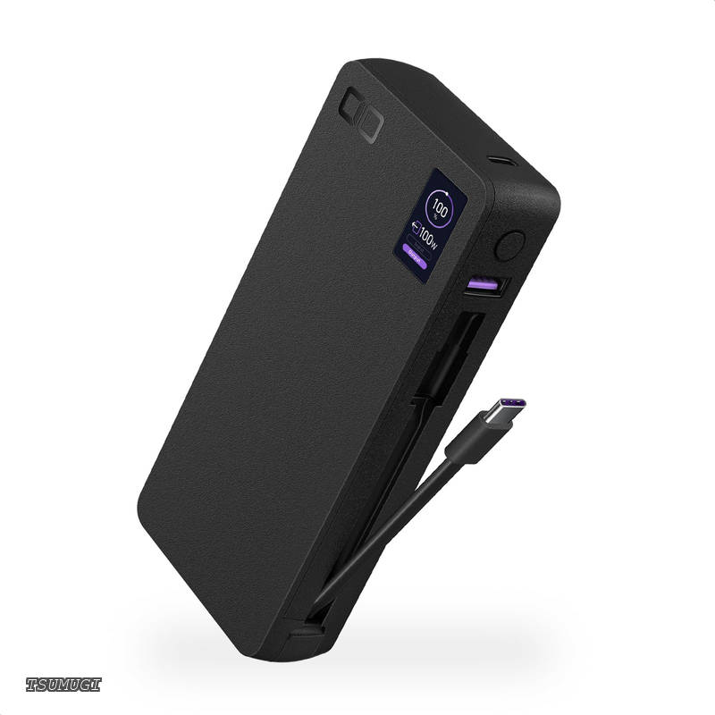 【送料無料】モバイルバッテリー 100W ケーブル内蔵 大容量 20000mAh [脱着式ケーブル] PD 高出力 CIO独自技術 NovaIntelligence NovaSafety2.0搭載 ノートパソコン用モバイルバッテリー MacBook Pro iPhone 17 / 16 / 15 Android SMARTCOBY Pro CABLE 100W 20K (ブラック)｜つむぎハウス