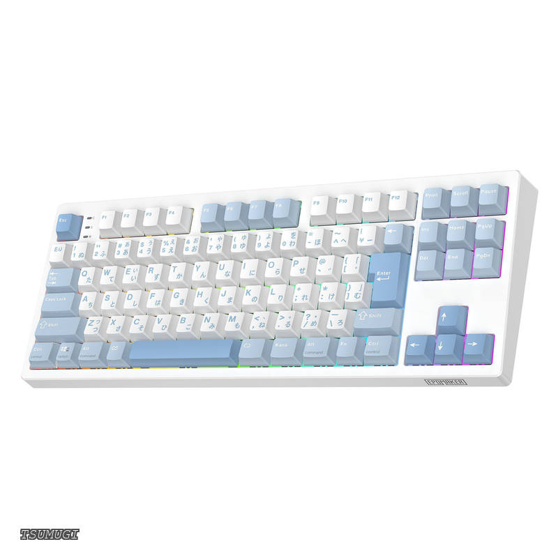 【送料無料】TH87 JIS 日本語配列 TKL ワイヤレスゲーミングキーボード 2.4GHz/BT5.0/有線 テンキーレス ホットスワップ対応 10000mAh 無線 メカニカルキーボード 91キーリニアスイッチ RGBバックライト ガスケット構造 PBTキーキャップ Windows mac対応 (Blue&White Creamy｜つむぎハウス