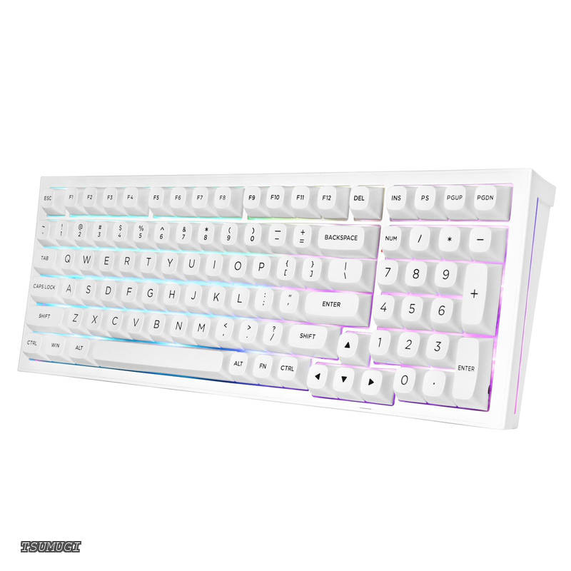 【送料無料】K723 ワイヤレス ゲーミングキーボード 96% テンキー付き 英語配列 銀軸 スピードリニア ホットスワップ ガスケット構造【BT/2.4G/USB有線】メカニカルキーボード Nキーロールオーバー RGBバックライト PC/Mac/PS5対応(ホワイト)|つむぎハウス
