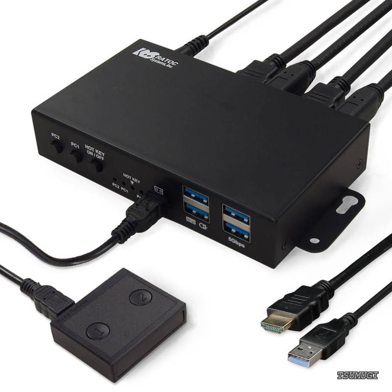【送料無料】4K60Hz HDMI パソコン 切替器 2台 RS-260UH-4K 手元スイッチ ホットキー KVM スイッチ PC|つむぎハウス