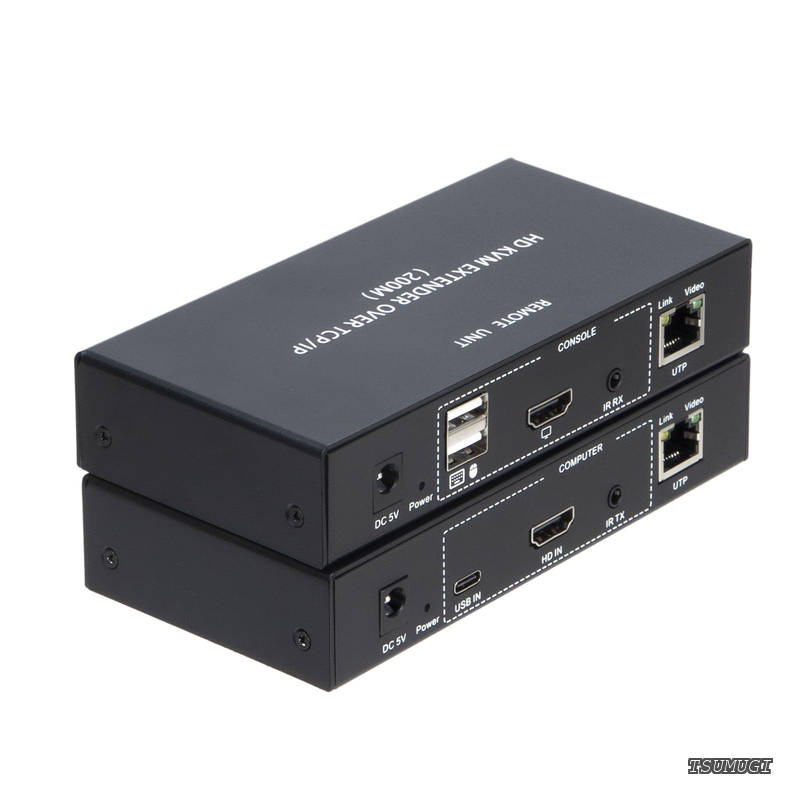 【送料無料】KVMネットワークケーブル 200M TCP/IPエクステンダー、CAT5E/6ネットワークケーブル 1080P HDMI/DVI伝送 プラグアンドプレイ TCP/IPクロスデバイス制御 1対1および1対多の接続に対応｜つむぎハウス