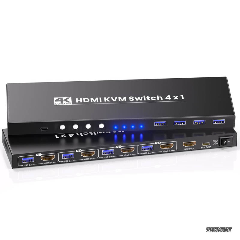 【送料無料】ポート KVM スイッチ HDMI モニター 1 台対応 コンピューター 4 台接続 USB3.0 対応 4K60Hz｜4 台 PC で 1 台のモニター・キーボード・マウス・その他 USB 機器を共有｜つむぎハウス 9,264円